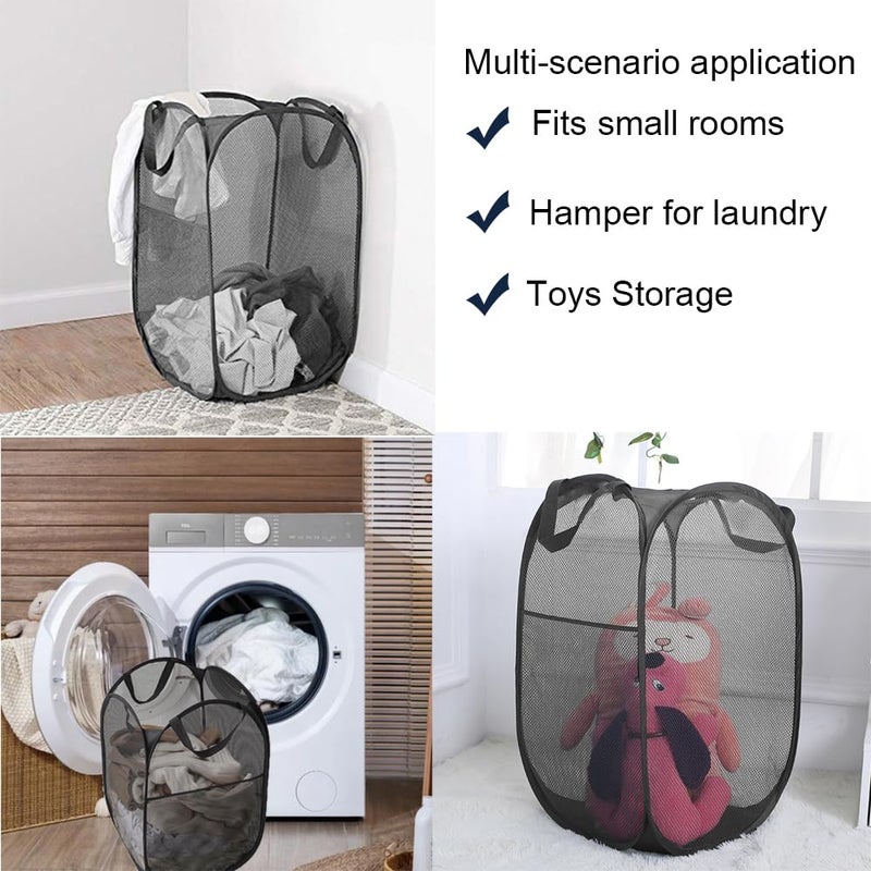 Buenod Mesh Pop up Laundry Hamper with Portable Handles, Collapsible Laundry Basket for Storage, Folding Pop-Up Clothes Hampers for Home, College Dorm or Travel, Black - Image 4